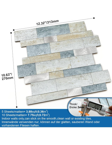 Azulejo Autoadhesivo MOFIT 3D para Cocina y Baño - 5 Hojas