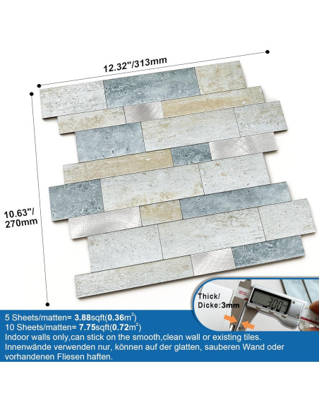 Azulejo Autoadhesivo MOFIT 3D para Cocina y Baño - 5 Hojas
