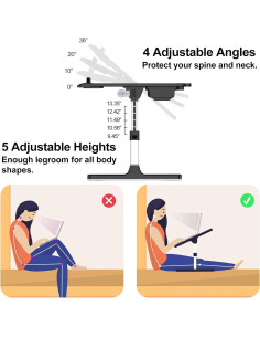 Bandeja de Escritorio Plegable HETTHI 60x35.6cm Ajustable Negro 2