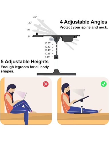 Bandeja de Escritorio Plegable HETTHI 60x35.6cm Ajustable Negro