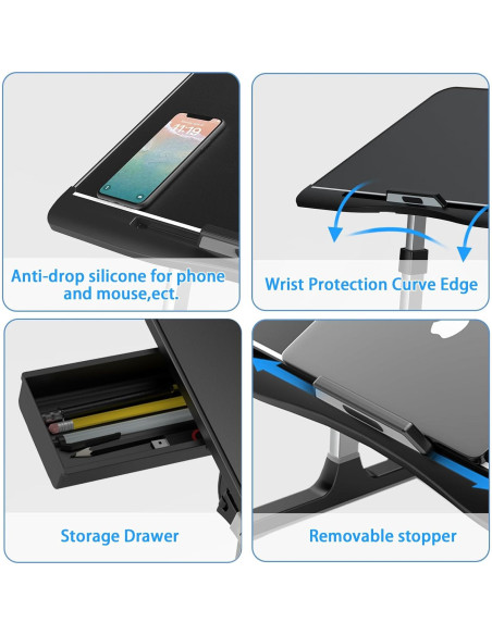 Bandeja de Escritorio Plegable HETTHI 60x35.6cm Ajustable Negro