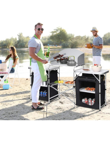 Estación de Cocina Plegable Giantex para Camping 66 cm Negro