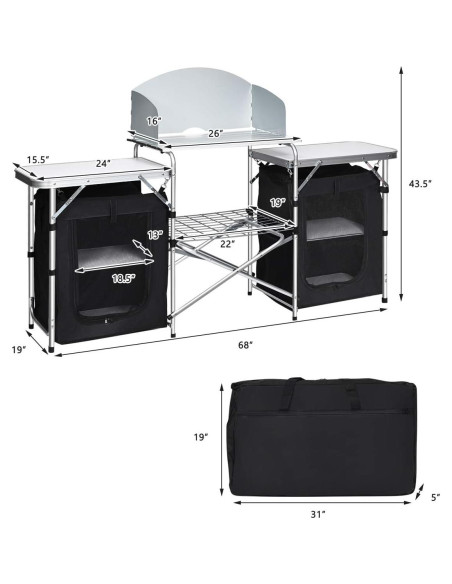 Estación de Cocina Plegable Giantex para Camping 66 cm Negro