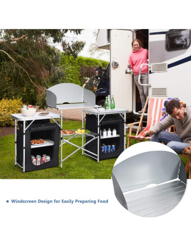 Estación de Cocina Plegable Giantex para Camping 66 cm Negro