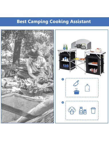 Estación de Cocina Plegable Giantex para Camping 66 cm Negro
