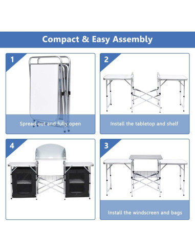 Estación de Cocina Plegable Giantex para Camping 66 cm Negro