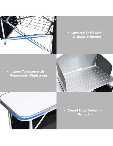 Estación de Cocina Plegable Giantex para Camping 66 cm Negro