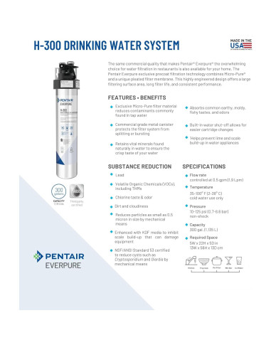 Sistema de Agua Potable Pentair Everpure H-300, Filtra 1135L
