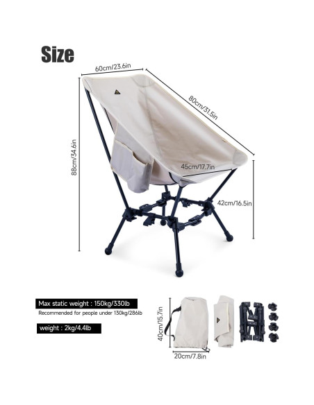 Silla de Playa Plegable iClimb IC608 Antihundimiento Beige