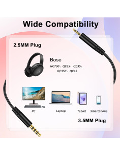 Cable de audio 2.5mm a 3.5mm Weatwo para auriculares Bose 2