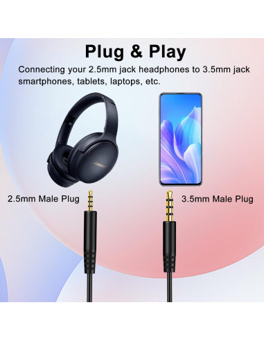 Cable de audio 2.5mm a 3.5mm Weatwo para auriculares Bose