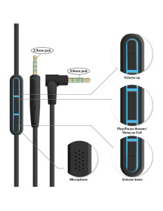 Cable de Reemplazo con Micrófono para Auriculares Bose QC25 QC35 - 140cm Negro 2