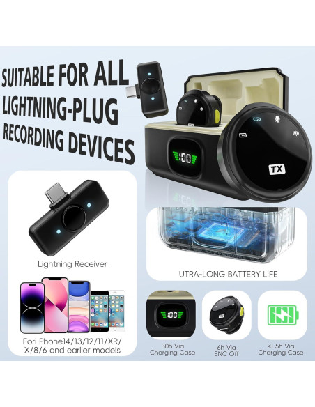 Micrófono Lavalier Inalámbrico EVXVE Q8 Tipo-C 48KHz 30H Micrófono Lavalier Inalámbrico EVXVE Q8 Tipo-C 48KHz 30H