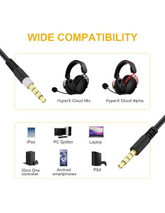 Cable de Audio de Reemplazo 1.5m Auhsuxo para HyperX Cloud Alpha 2