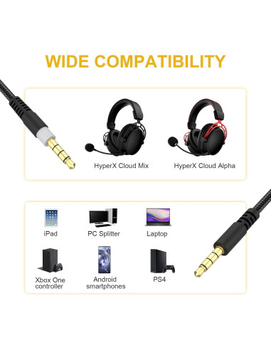 Cable de Audio de Reemplazo 1.5m Auhsuxo para HyperX Cloud Alpha