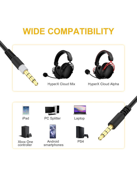 Cable de Audio de Reemplazo 1.5m Auhsuxo para HyperX Cloud Alpha