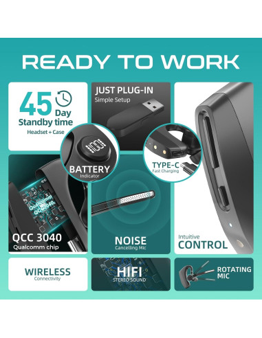 Auricular Bluetooth Herloreen K30 con Micrófono y Estuche de Carga