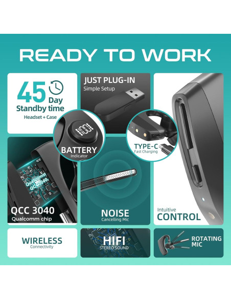 Auricular Bluetooth Herloreen K30 con Micrófono y Estuche de Carga