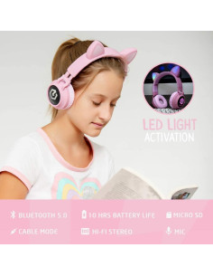 Auriculares Inalámbricos PowerLocus para Niños Rosa, Bluetooth 5.0, Límite 85dB 2