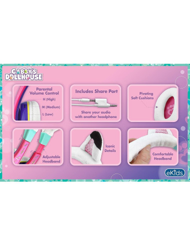 Auriculares Gabby's Dollhouse para Niños con Cable 3.5mm