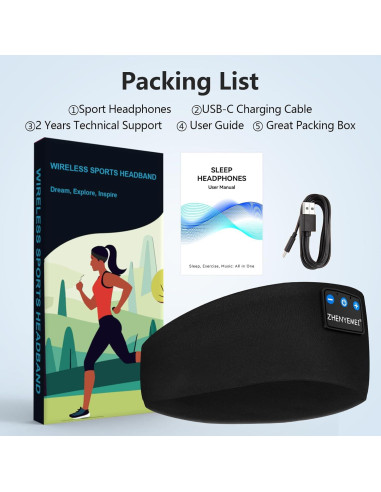 Auriculares para dormir Bluetooth ZHENYEMEI con micrófono HD