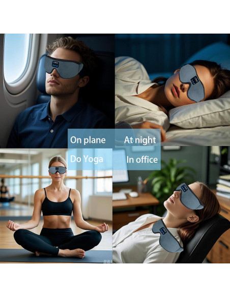 Máscara para dormir con auriculares Bluetooth 5.3 3D gris