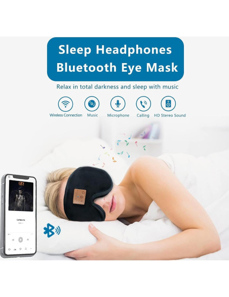 Mascarilla para dormir Bluetooth ZRUHIG con auriculares 3D Mascarilla para dormir Bluetooth ZRUHIG con auriculares 3D