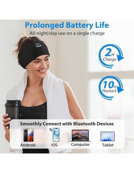Auriculares Bluetooth ZRUHIG Banda Ajustable para Dormir 2-Pack