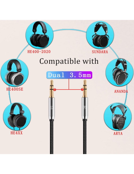 Cable de Audio 3.5mm Doble FAAEAL HE4XX Compatible Hifiman