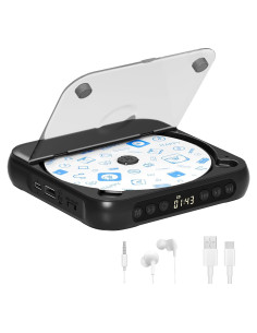 Reproductor de CD portátil MICOCIOUS con Bluetooth y USB - Negro