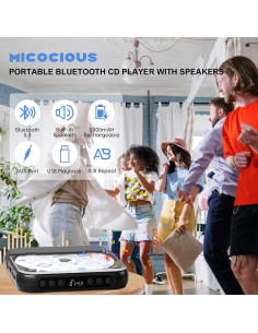 Reproductor de CD portátil MICOCIOUS con Bluetooth y USB - Negro 2