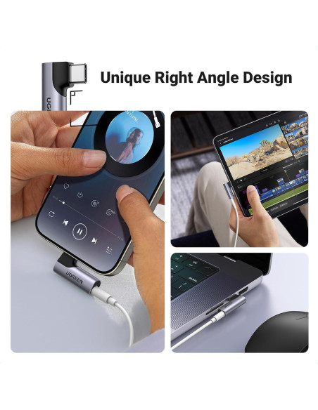 Adaptador de Audio USB C a 3.5mm UGREEN HiFi Gris