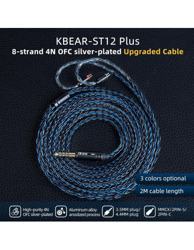 Cable IEM KBEAR ST12 Plus 2m 8 Núcleos 4N OFC 2PIN 3.5MM