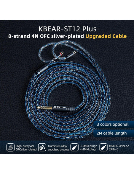 Cable IEM KBEAR ST12 Plus 2m 8 Núcleos 4N OFC 2PIN 3.5MM