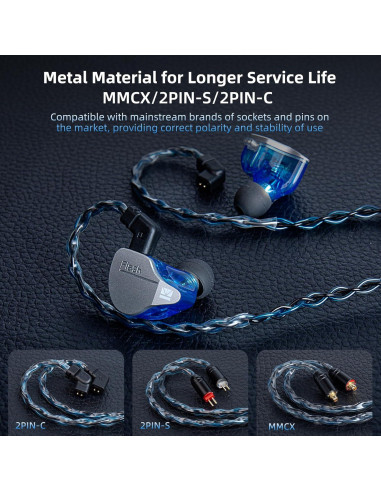 Cable IEM KBEAR ST12 Plus 2m 8 Núcleos 4N OFC 2PIN 3.5MM