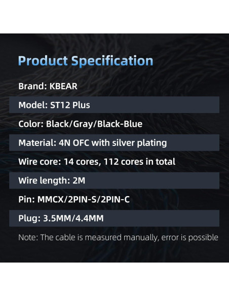 Cable IEM KBEAR ST12 Plus 2m 8 Núcleos 4N OFC 2PIN 3.5MM