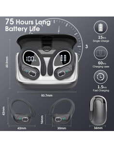 Auriculares Inalámbricos Aptkdoe HD65 Bluetooth 5.4 IPX7 75hrs 2