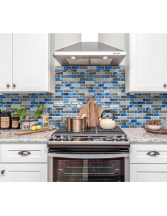 Fondo de Cocina Autoadhesivo DEWOO 3D Mármol Azul 10 Hojas 30x30 cm 2