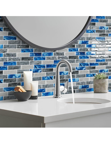 Fondo de Cocina Autoadhesivo DEWOO 3D Mármol Azul 10 Hojas 30x30 cm