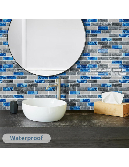 Fondo de Cocina Autoadhesivo DEWOO 3D Mármol Azul 10 Hojas 30x30 cm