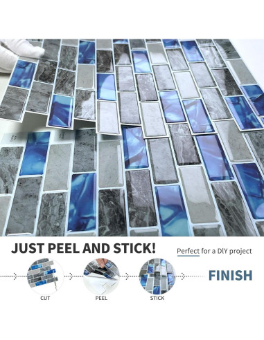 Fondo de Cocina Autoadhesivo DEWOO 3D Mármol Azul 10 Hojas 30x30 cm