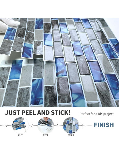 Fondo de Cocina Autoadhesivo DEWOO 3D Mármol Azul 10 Hojas 30x30 cm