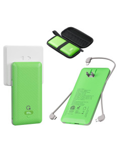 Cargador Portátil 10000mAh USB C Rápido con Enchufe AC Verde