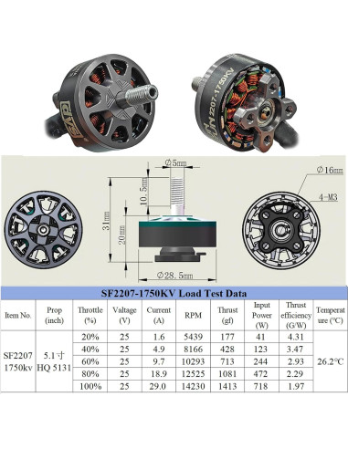Motor sin Escobillas DYS SUNFUN 2207 1750KV para Drones FPV