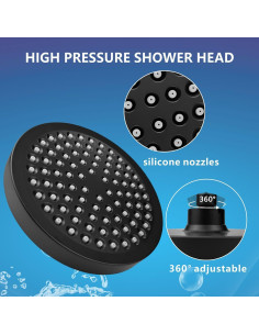 Cabezal de Ducha Fijo Eolax 6" Alta Presión Negro Mate 2