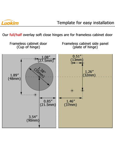 Bisagras de Gabinete Luokim 35mm Cierre Suave 2 Piezas