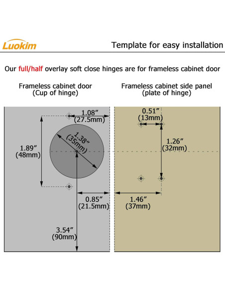 Bisagras de Gabinete Luokim 35mm Cierre Suave 2 Piezas