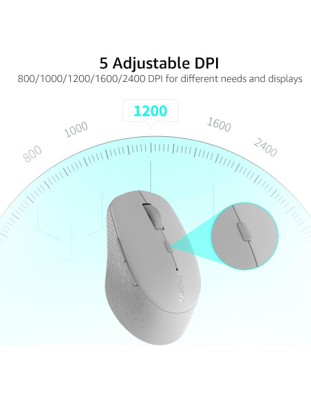 Ratón Inalámbrico Silencioso Rapoo M300G, Bluetooth 2.4GHz, 2400 DPI