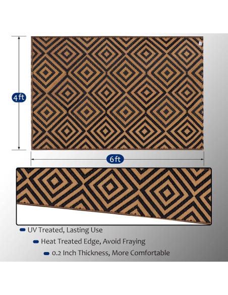 Alfombra Reversible Ridota 1.22x1.83m Patio Exterior Geométrica