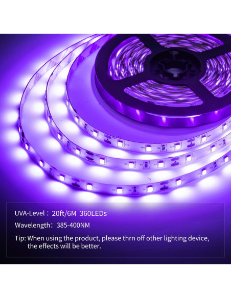 Tira de luz negra LED 6m 360 LEDs 12V YYT para decoración